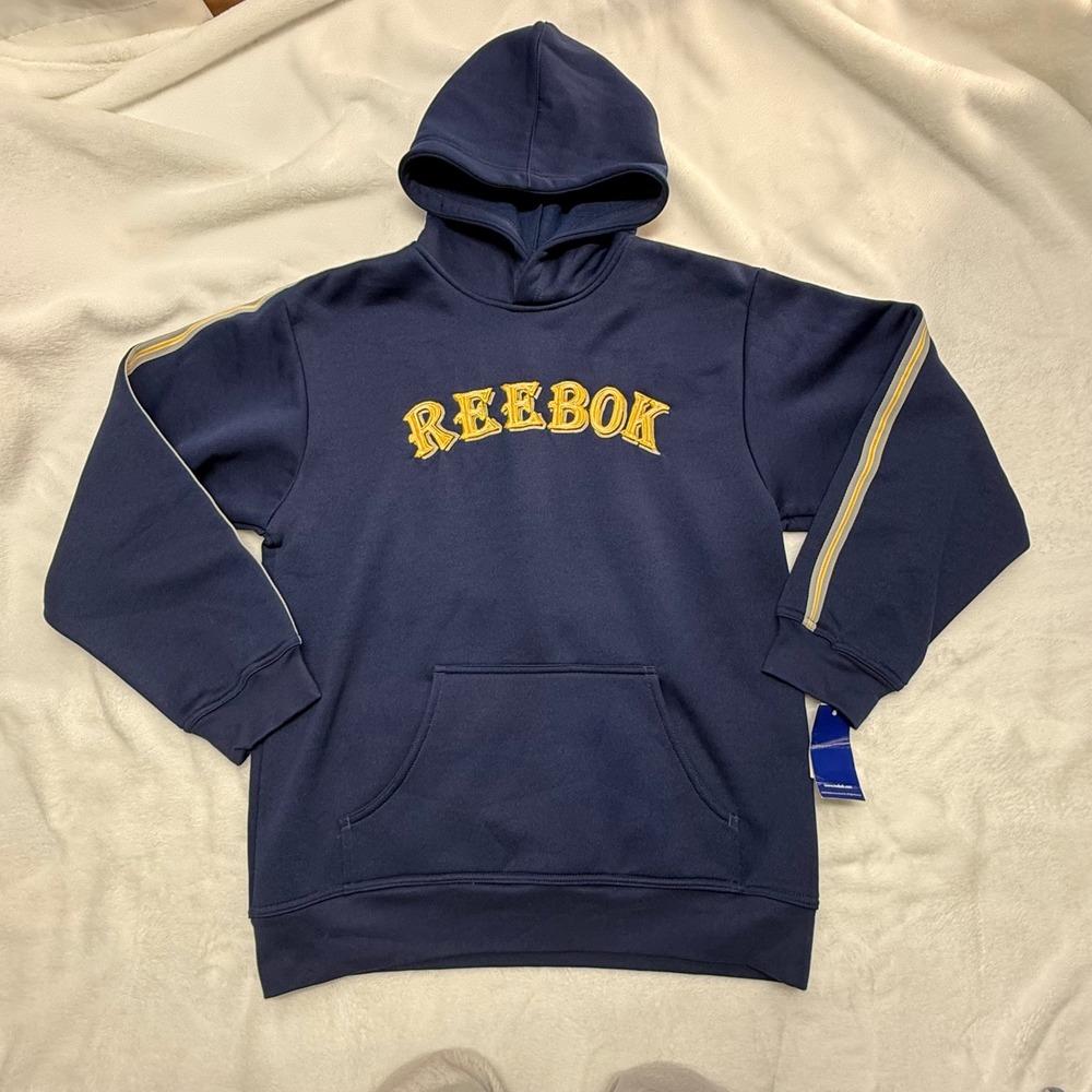 Vintage Reebok Blue Yellow Logo‎ Pullover Hoodie Size XL New With Tags.